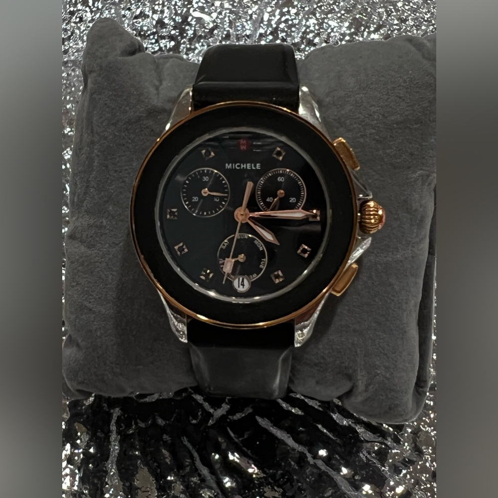 Cape Chronograph Black Silicone Watch, 38mm
MICHELE